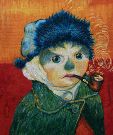 HIRO YUKI, Self Portrait with Bandaged Ear and Pipe,1889 by Vincent van Gogh, 2025, Acrylic on Canvas, 45.5x38 cm