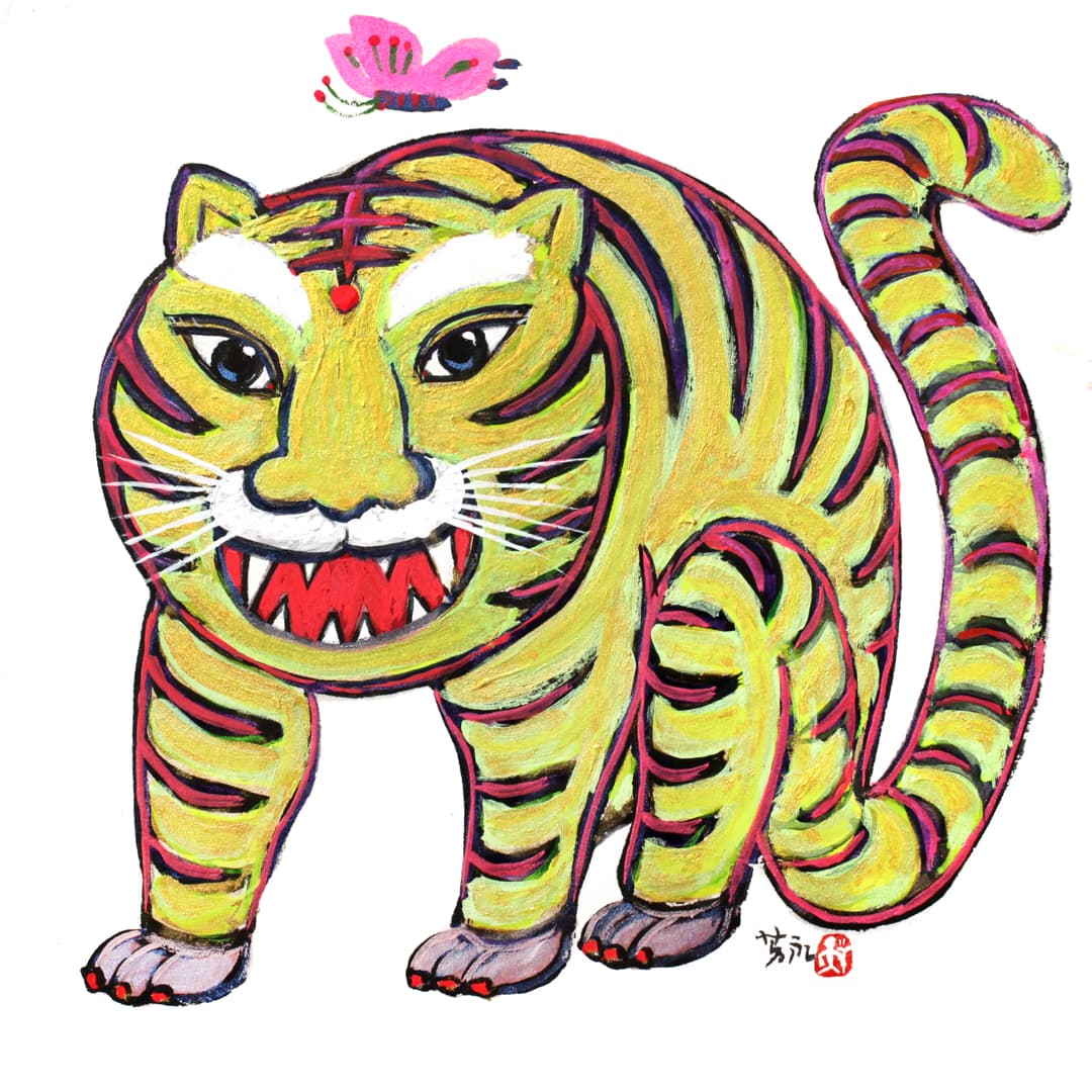 박방영, 수호신, 2025, 장지 위에 혼합재료, 30 x 30 cm