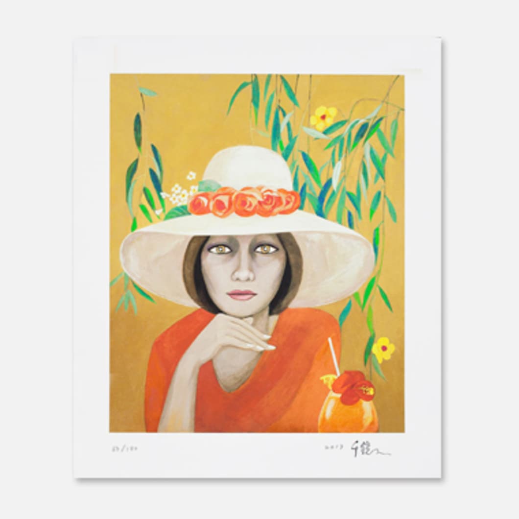 Chun Kyungja 천경자, 모자 쓴 여인, 2019, 판화, 47.0 x 57.0 cm