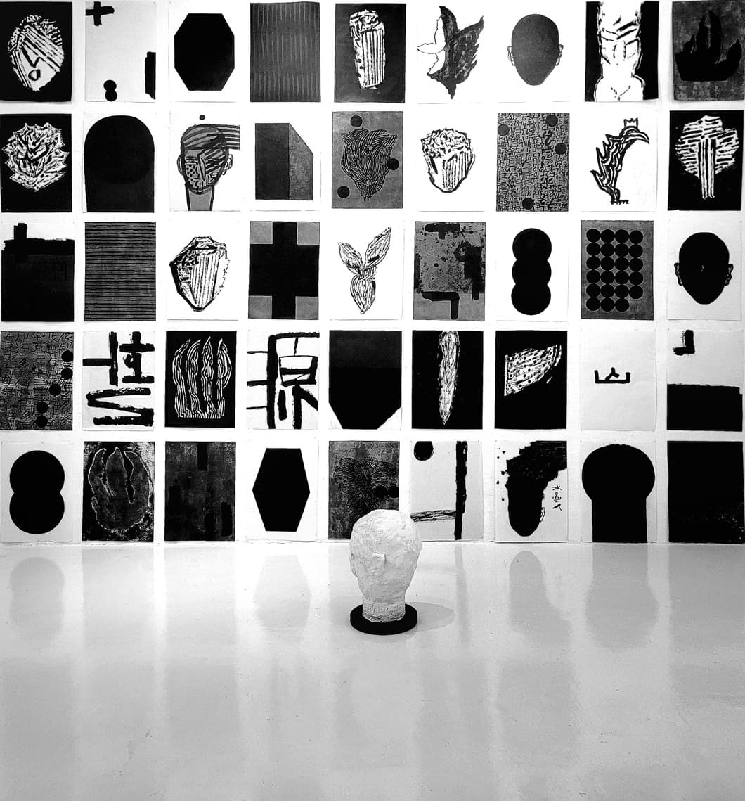 Lee In 이인, Black,something-사물채집1 , 2025, muk on Hanji , 39.5x56cm (45pieces)