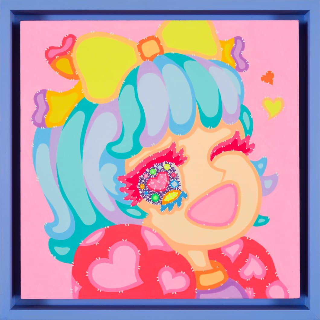 Lee Sara 이사라, Wonderland, 2025, Acrylic on wood, Sky blue frame, 32x32cm