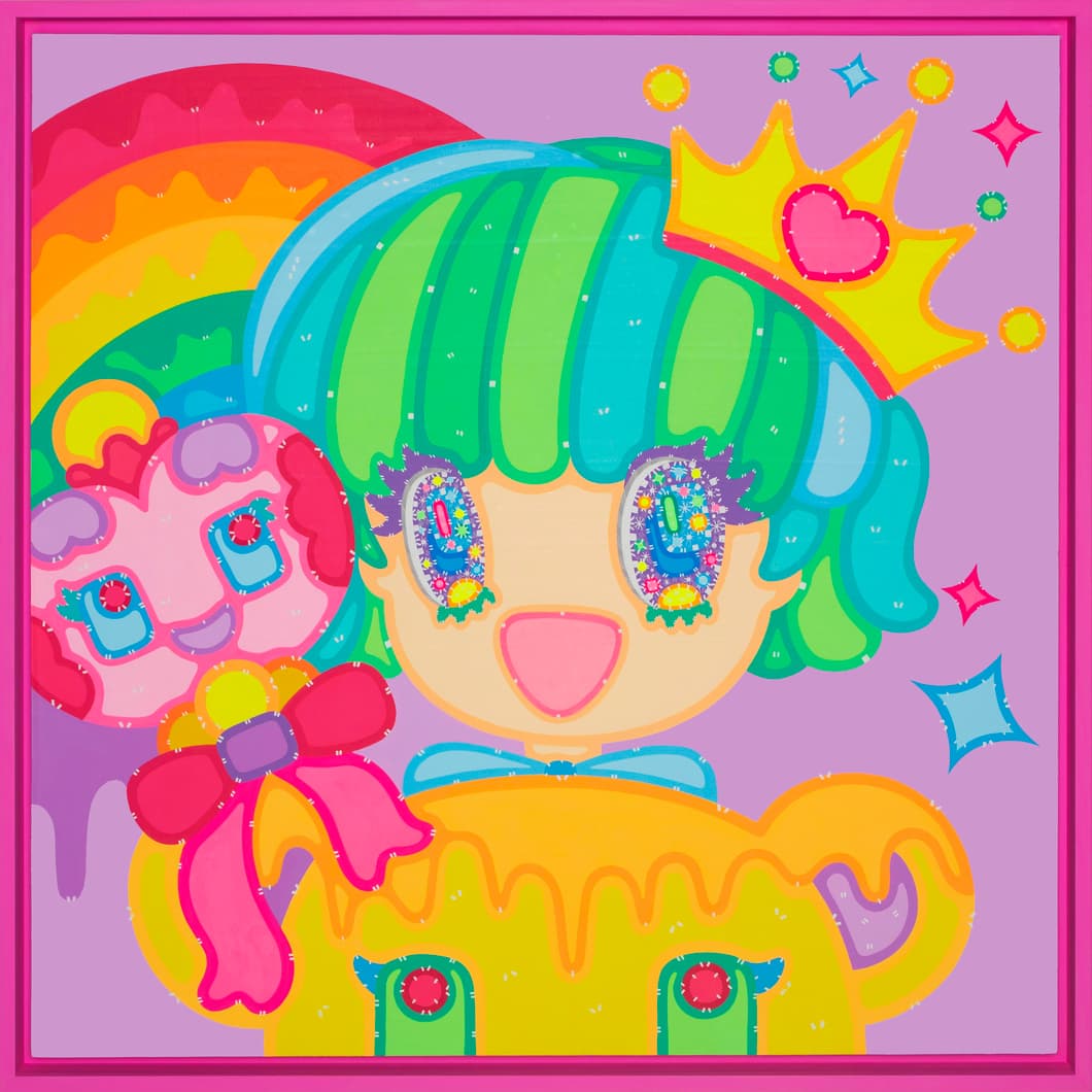 Lee Sara 이사라, Wonderland, 2024, Acrylic on wood, Sweet Pink Frame, 64x64cm