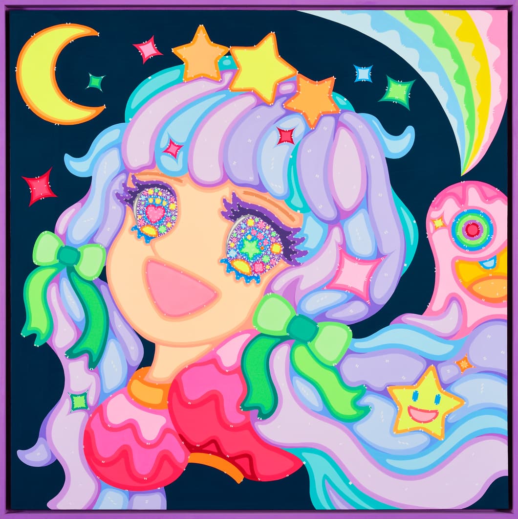 Lee Sara 이사라, Wonderland, 2024, Acrylic on wood, lavender frame, 99x99cm