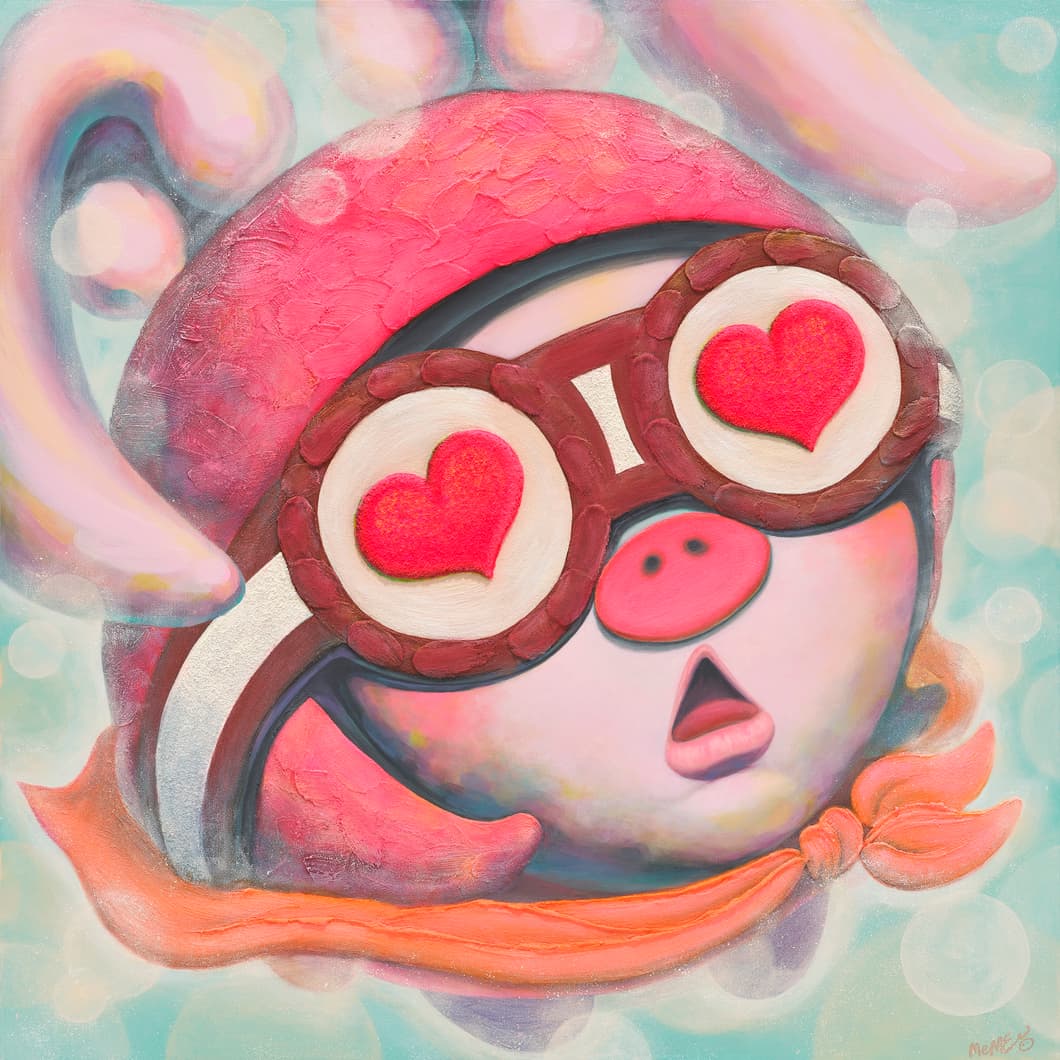 MeME 미미, PIGME! LOVE ME!, 2024, acrylic & mixed media on canvas, 130 x130 cm