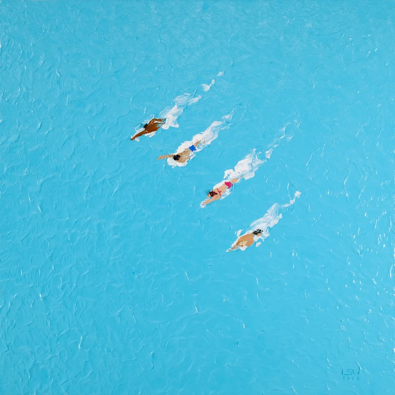 Lee Sangwon 이상원, Swimming people, 2025, oil on canvas, 61 x 61cm