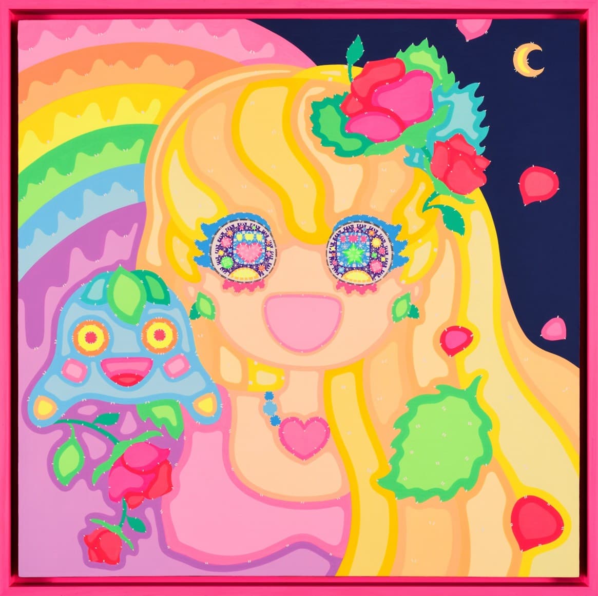 Lee Sara 이사라, Wonderland, 2024, Acrylic on wood, sweet pink frame, 64x64cm