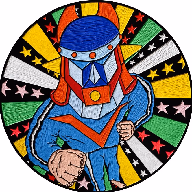 성태진, 자력갱생딱지, acrylic and ink on resin casting, 지름 44.5 cm. 220 만원